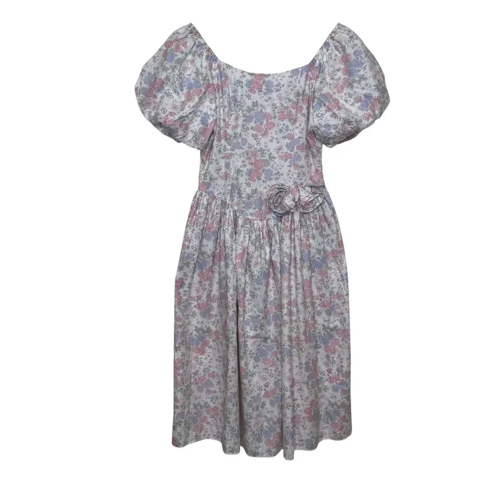 Gunne Sax Jessica McClintock Vintage Floral Cotton Midi Prom Formal Dress Size 6
